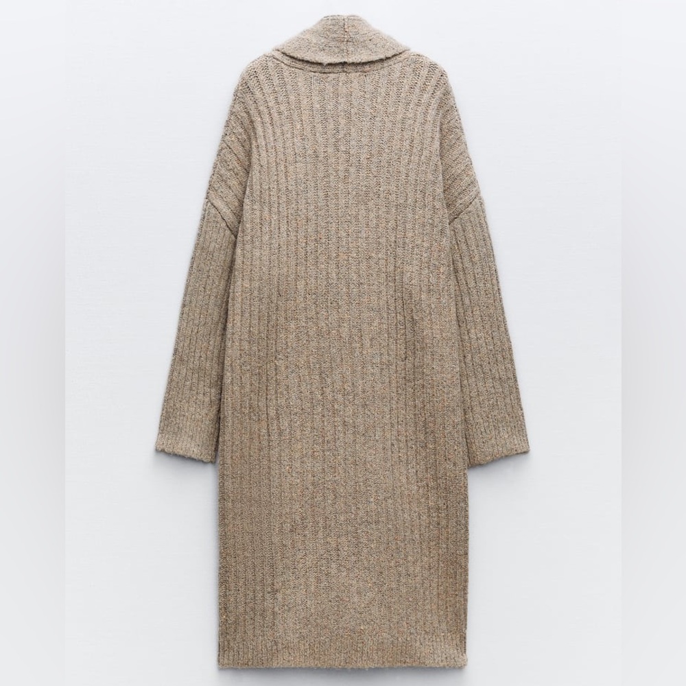 Zara Beige Rib Knit Coat - Picture 2 of 12